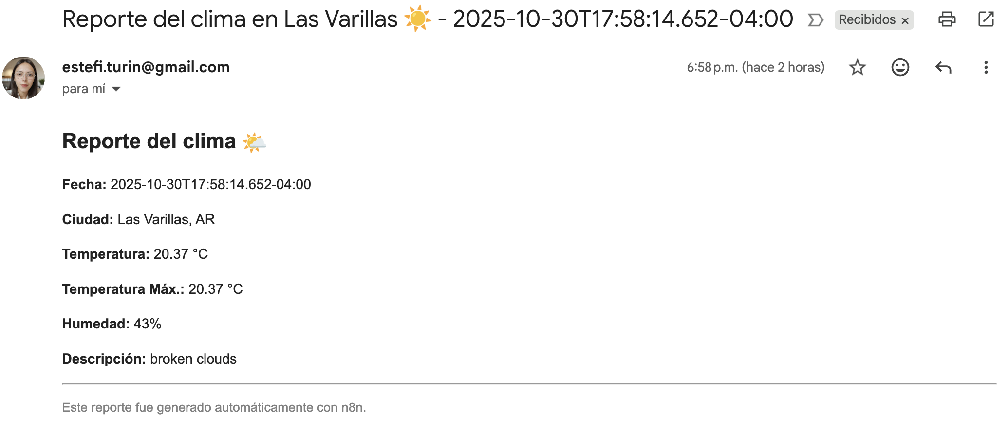 Captura del flujo de automatización en n8n